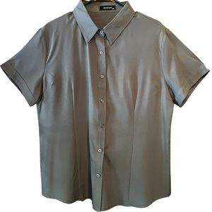 Atnlewhi Chocolate Silky Button Down Blouse, SZ XXL